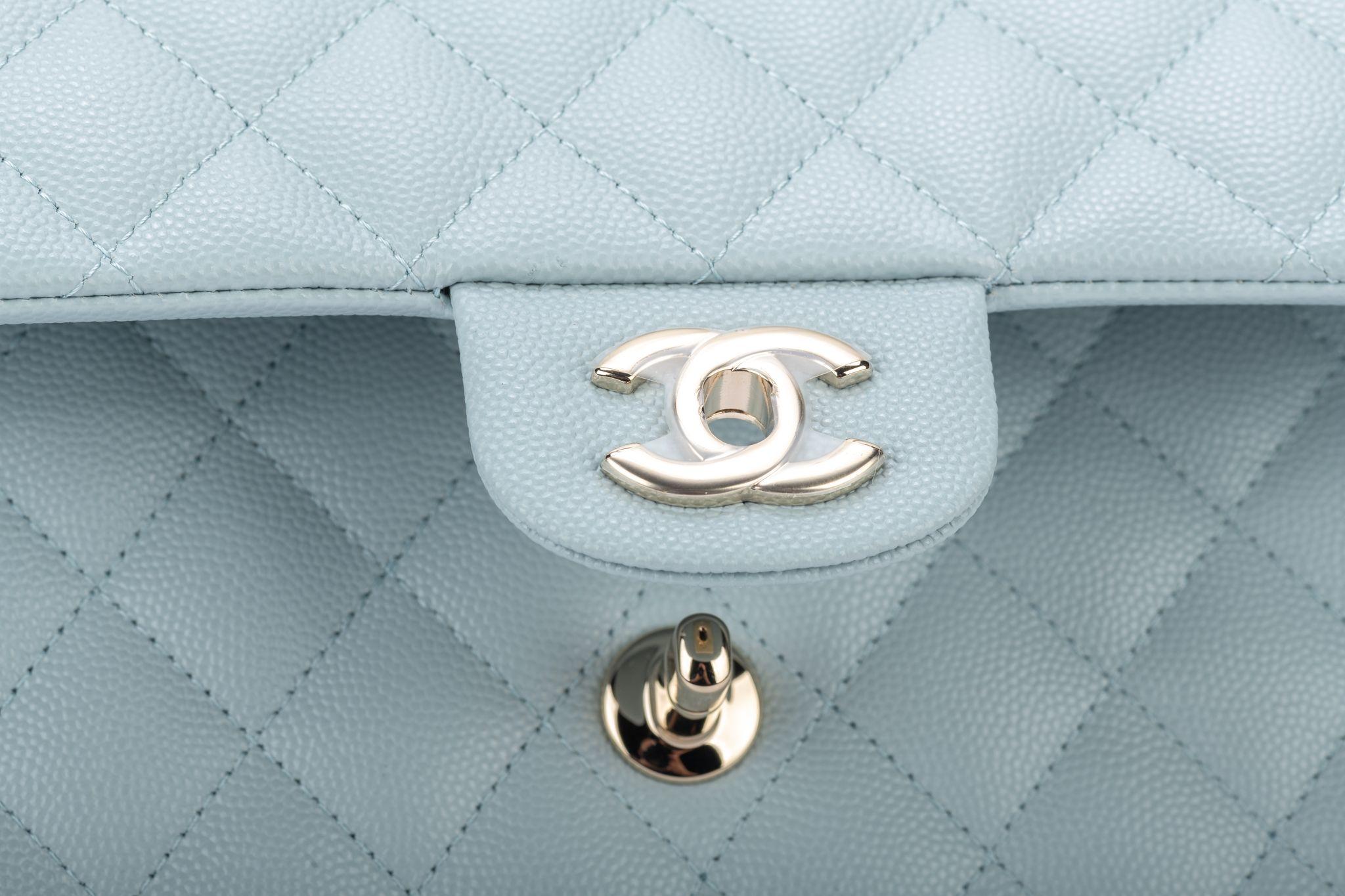 Chanel BNIB Celeste Caviar Double Flap For Sale 7