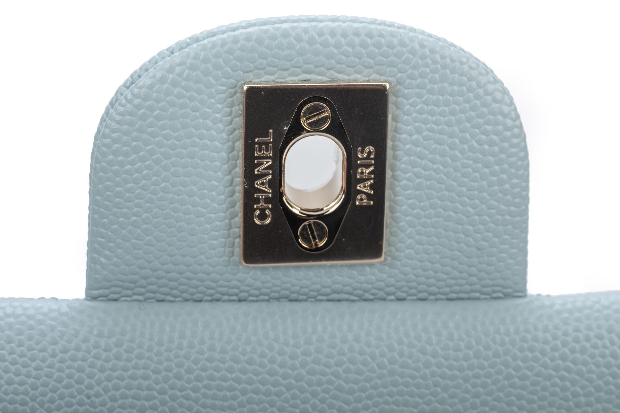 Chanel BNIB Celeste Caviar Double Flap For Sale 9