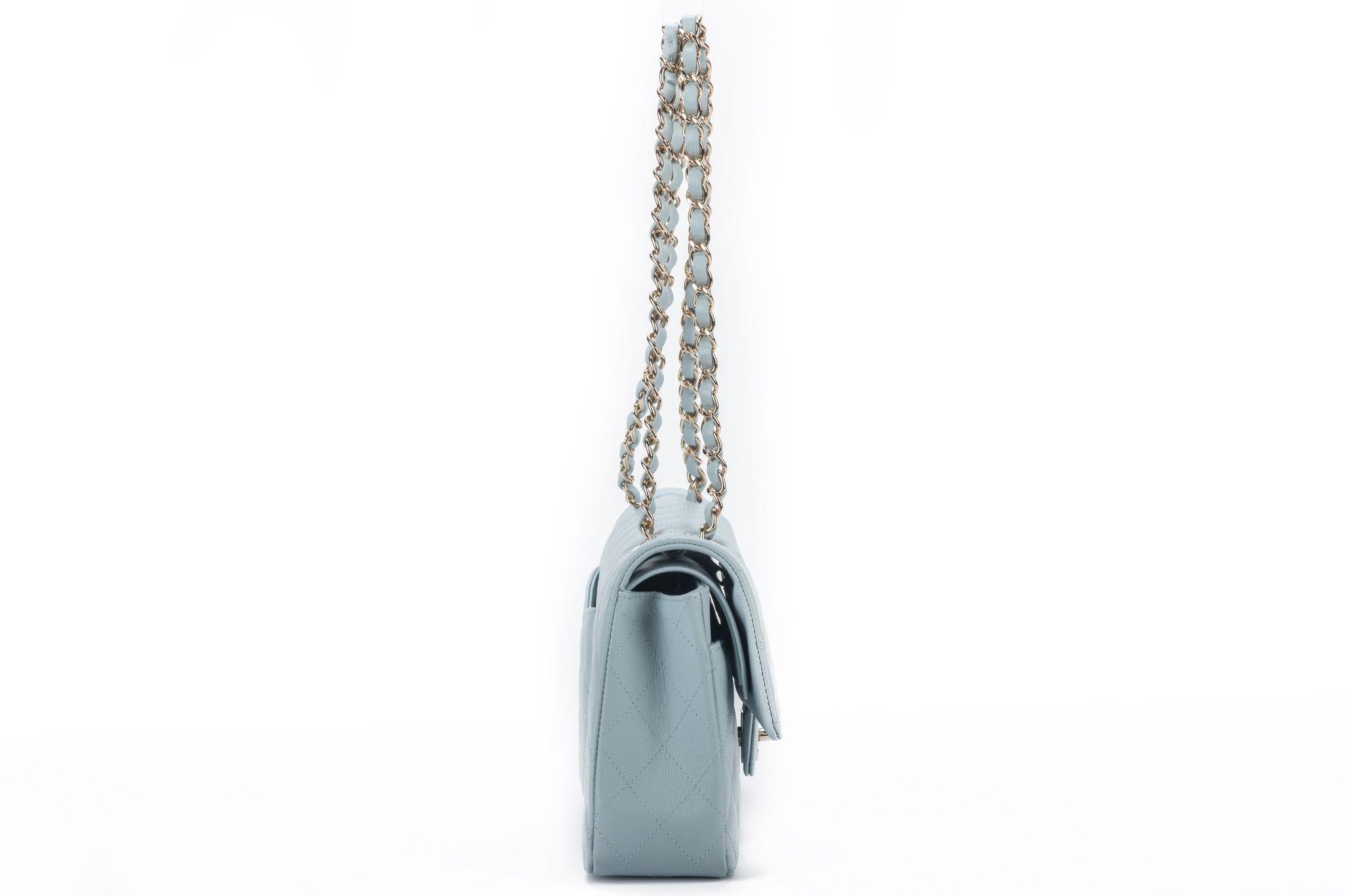 Gray Chanel BNIB Celeste Caviar Double Flap For Sale