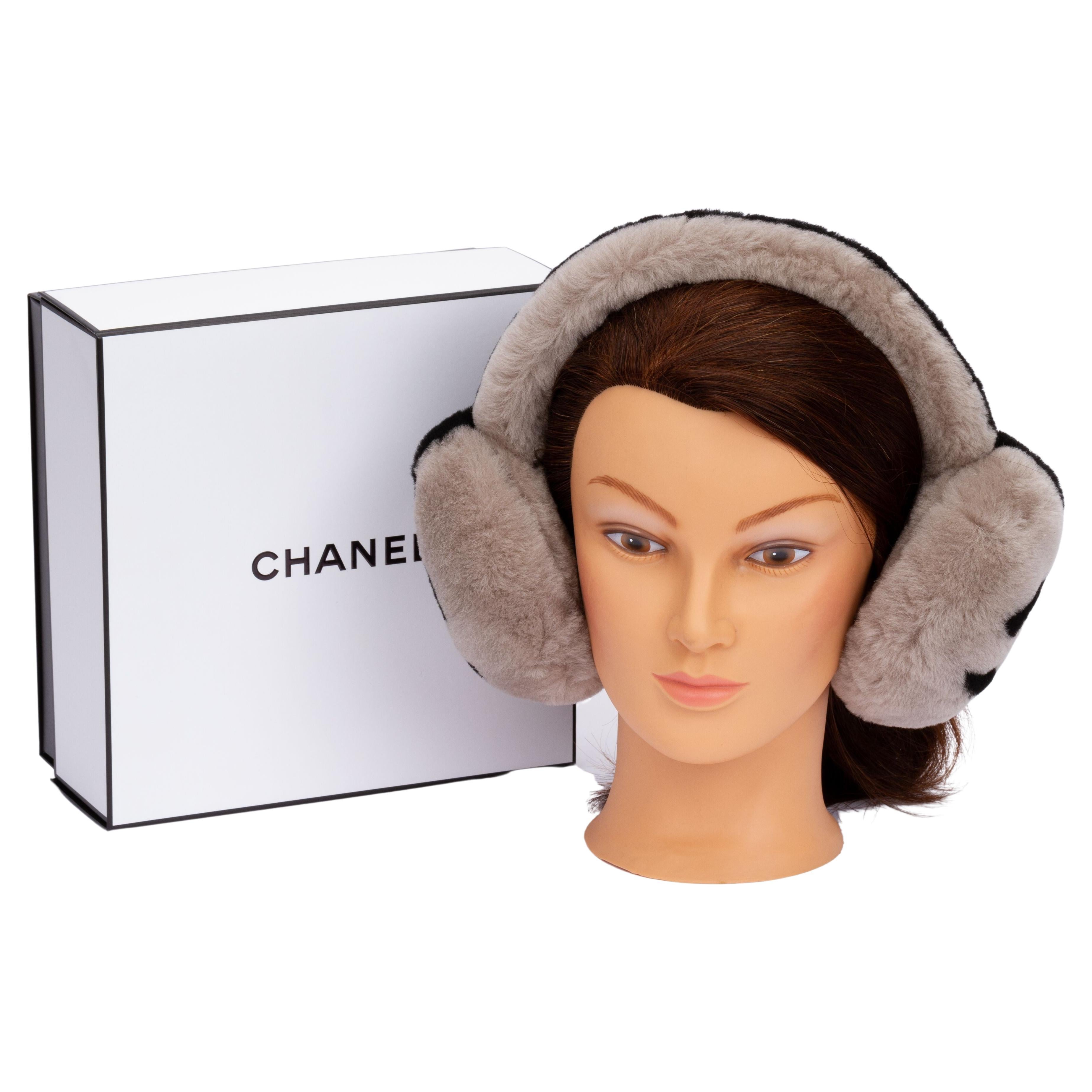 Chanel BNIB Ear Muffs Taupe/Black For Sale