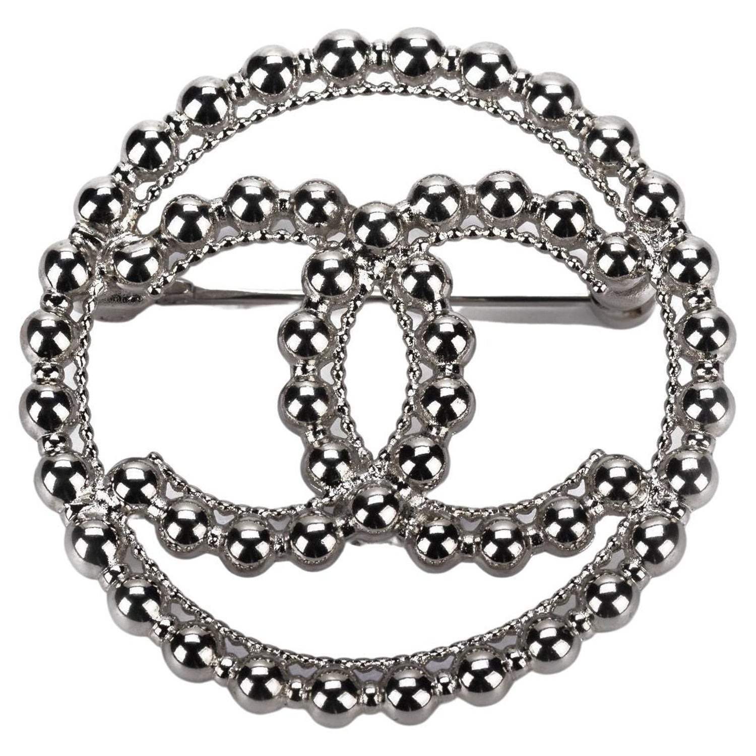 Chanel Silver CC Crystal Large Pin For Sale at 1stDibs