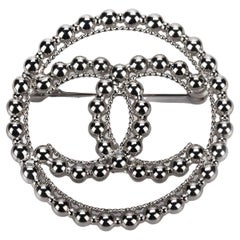 Chanel BNIB Silver CC Logo Round Pin