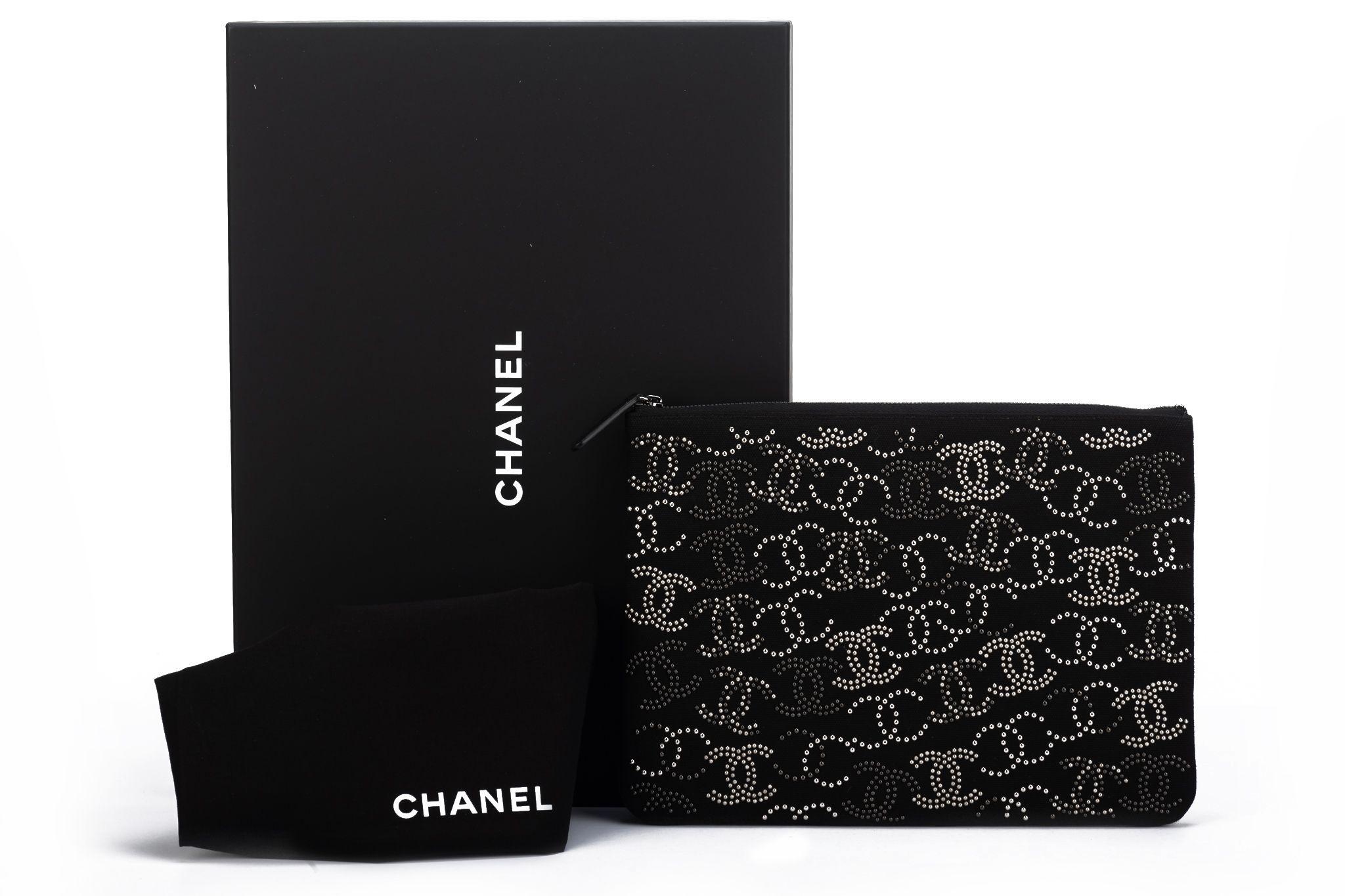 Chanel BNIB Studded Black Silver Clutch For Sale 7