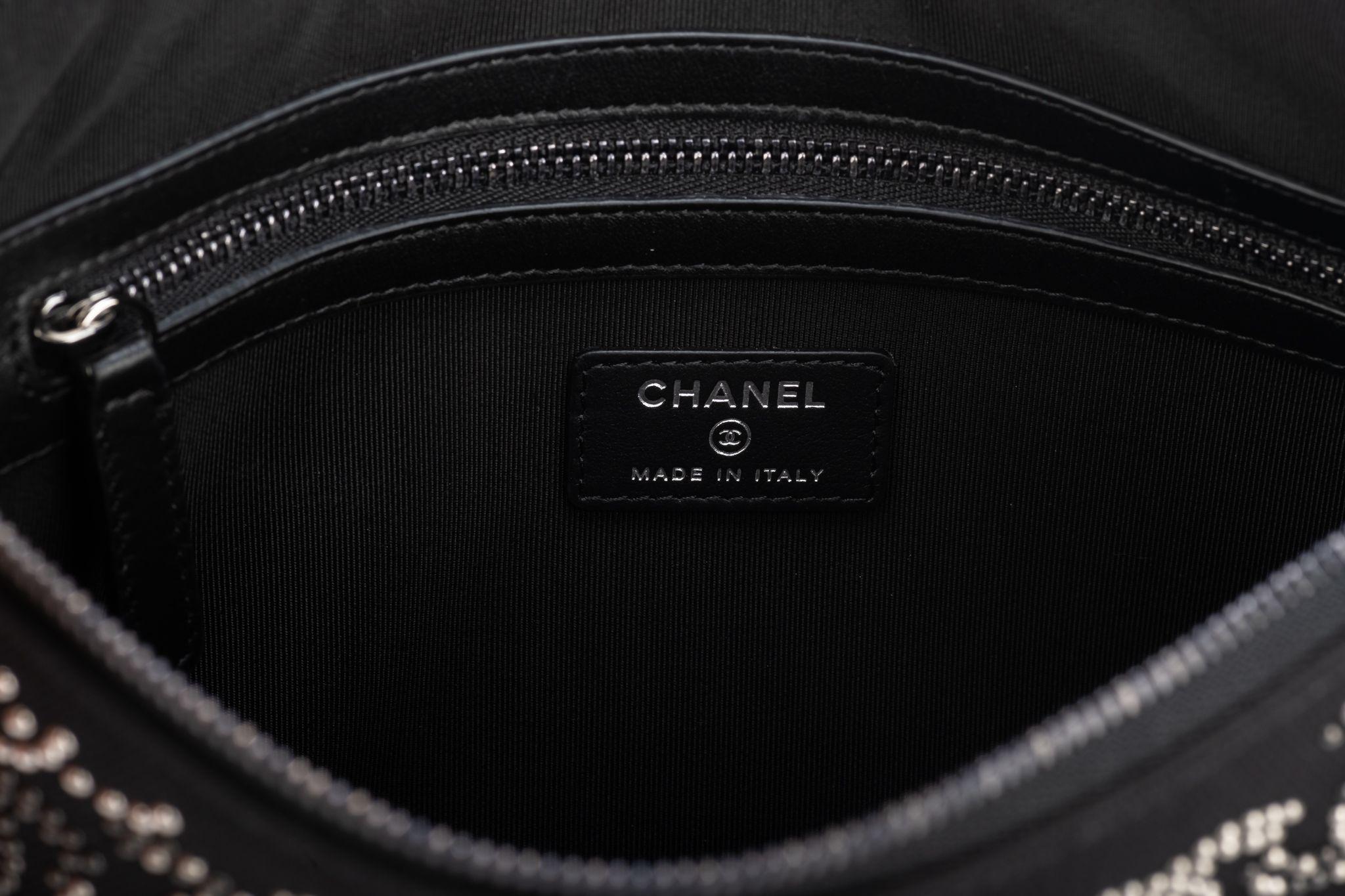 Chanel BNIB Studded Black Silver Clutch For Sale 4