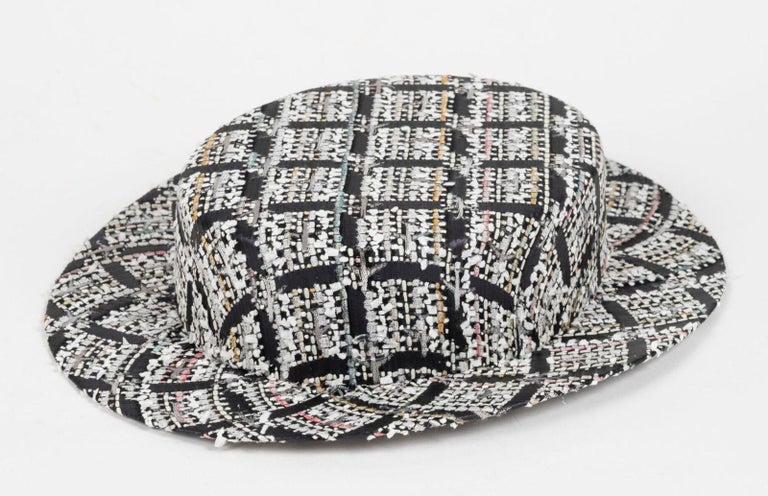 Chanel S/S 2016 Airline White Black Grid Tweed 16P Boater Hat Chanel by Karl Lagerfeld Tweed Hat – Vintage by Misty main image 3