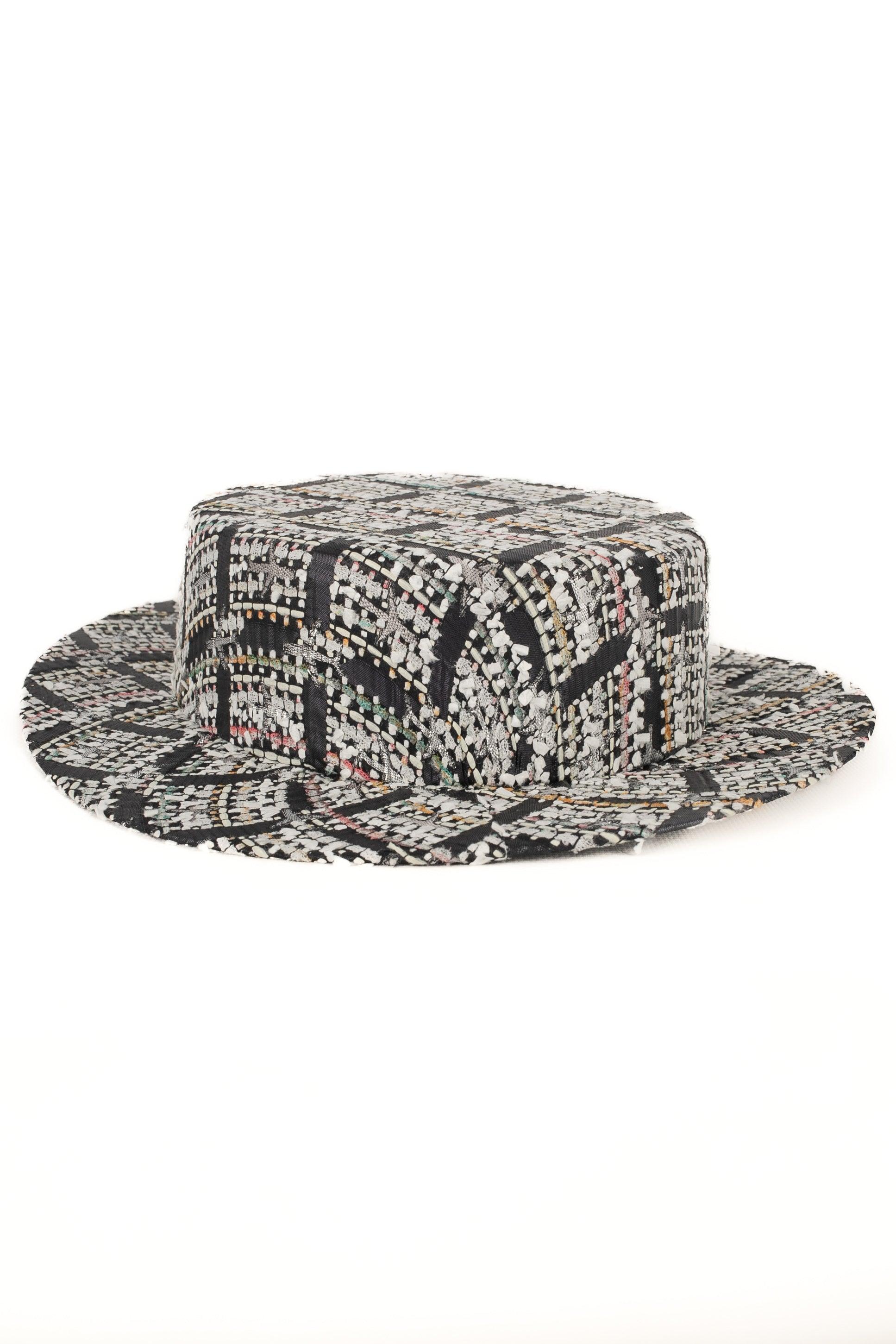 Chanel boater Multicolored, Black, and White Tweed Hat, 2016 For Sale 1