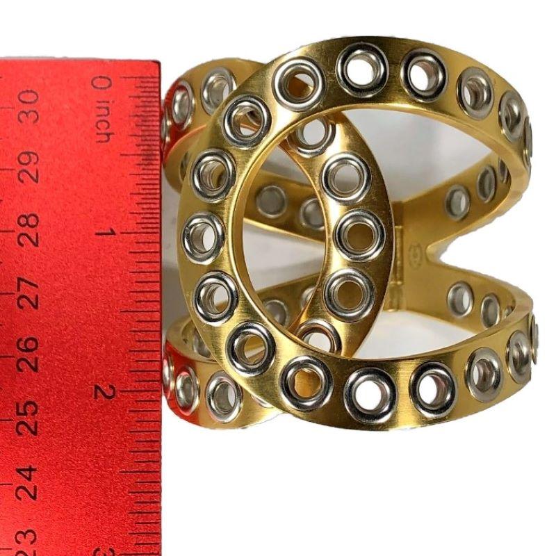 Chanel Bold and Riveting Gold Tone Cuff with Chrome Rivets 2 1/8 In. Wide- 2016 For Sale 3
