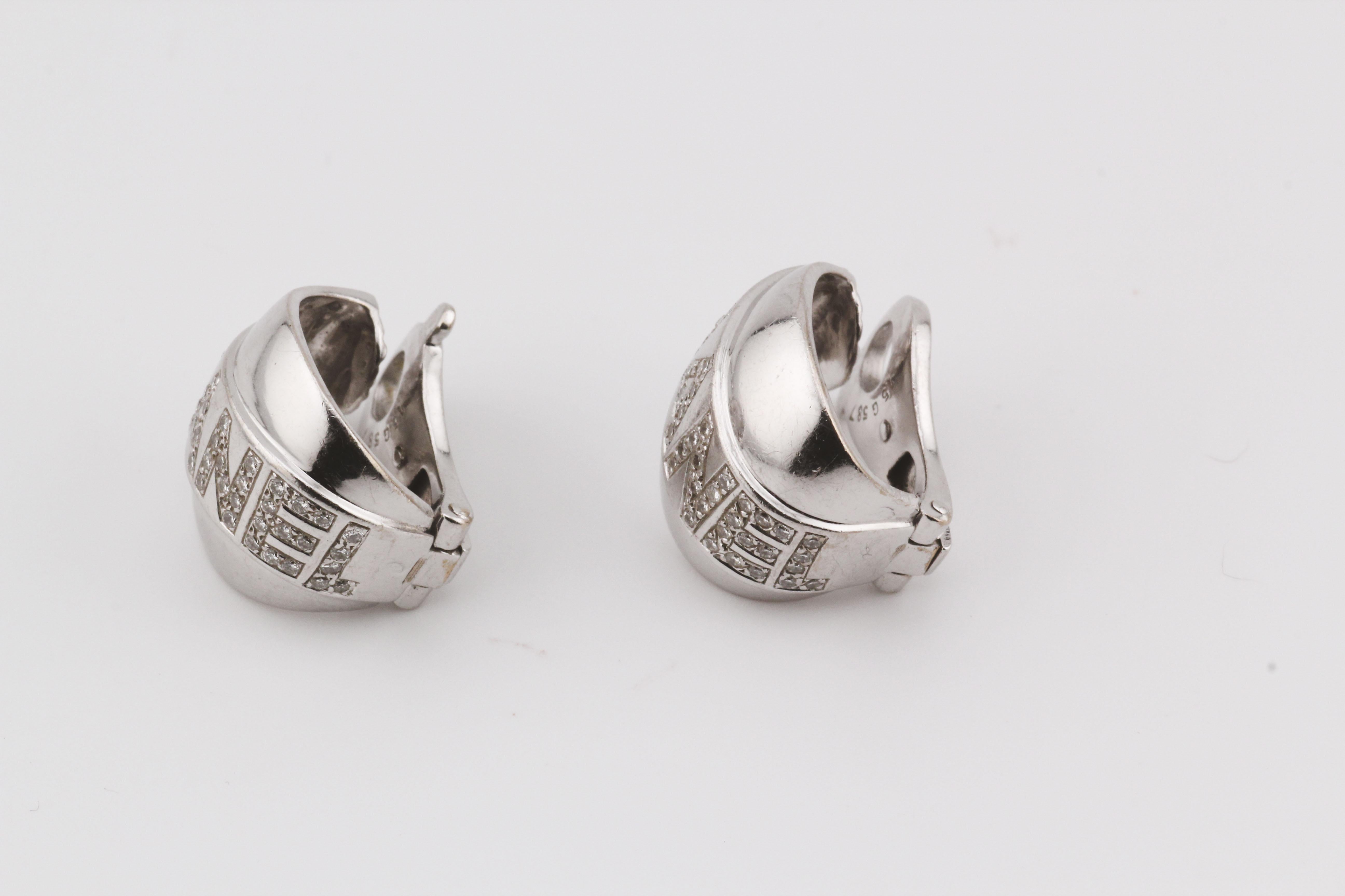 Brilliant Cut Chanel Bolduc Diamond 18k White Gold Earrings