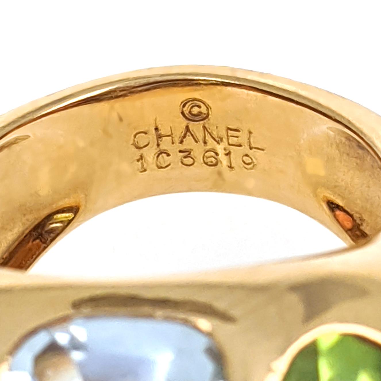 Women's or Men's Chanel Bombe Amethyst Aquamarine Peridot Baroque Yellow Gold Ring