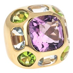 Chanel Bombe Amethyst Aquamarin Peridot Barock Gelbgold Ring
