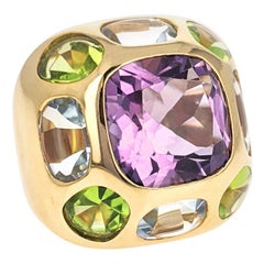 Chanel Bombe Amethyst Aquamarine Peridot Baroque Yellow Gold Ring