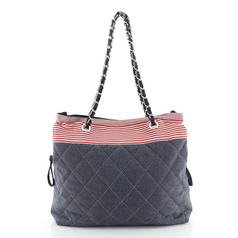 Chanel Bon Bon Tote Quilted Denim Medium In Good Condition In NY, NY