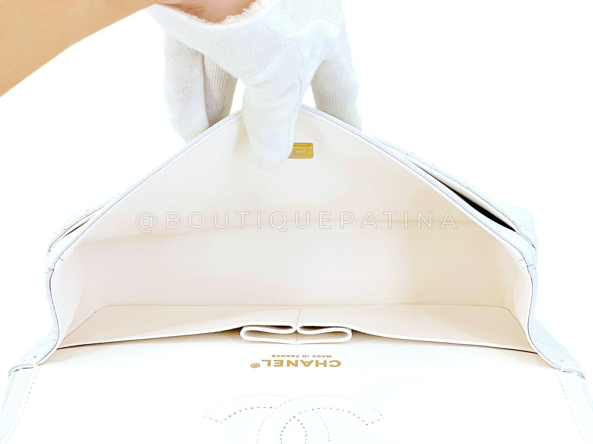 Chanel Bone Elfenbein Weiß Kaviar Medium Classic Double Flap Bag GHW 68641 im Angebot 6