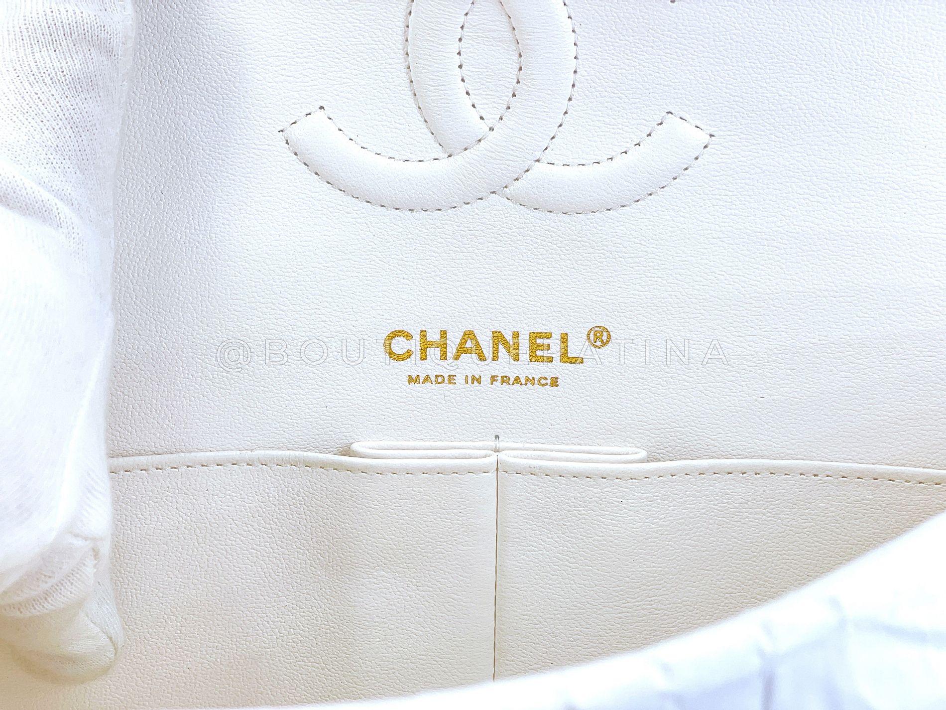Chanel Bone Elfenbein Weiß Kaviar Medium Classic Double Flap Bag GHW 68641 im Angebot 7