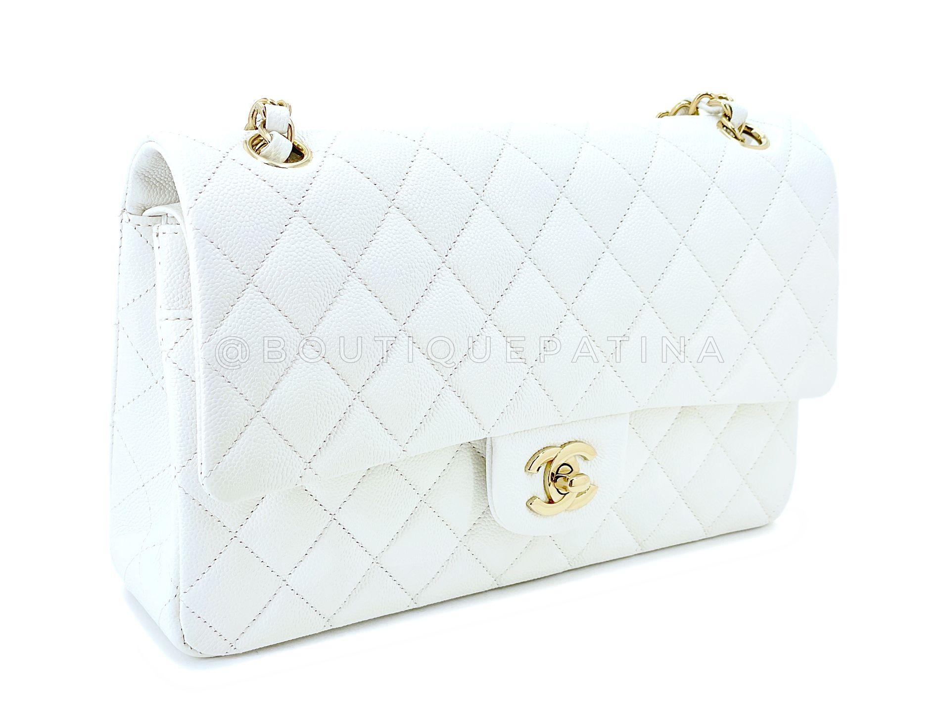 Chanel Bone Elfenbein Weiß Kaviar Medium Classic Double Flap Bag GHW 68641 im Zustand „Hervorragend“ im Angebot in Costa Mesa, CA