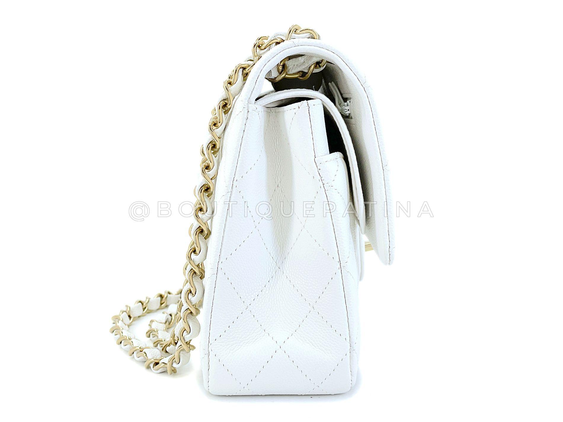Chanel Bone Elfenbein Weiß Kaviar Medium Classic Double Flap Bag GHW 68641 Damen im Angebot