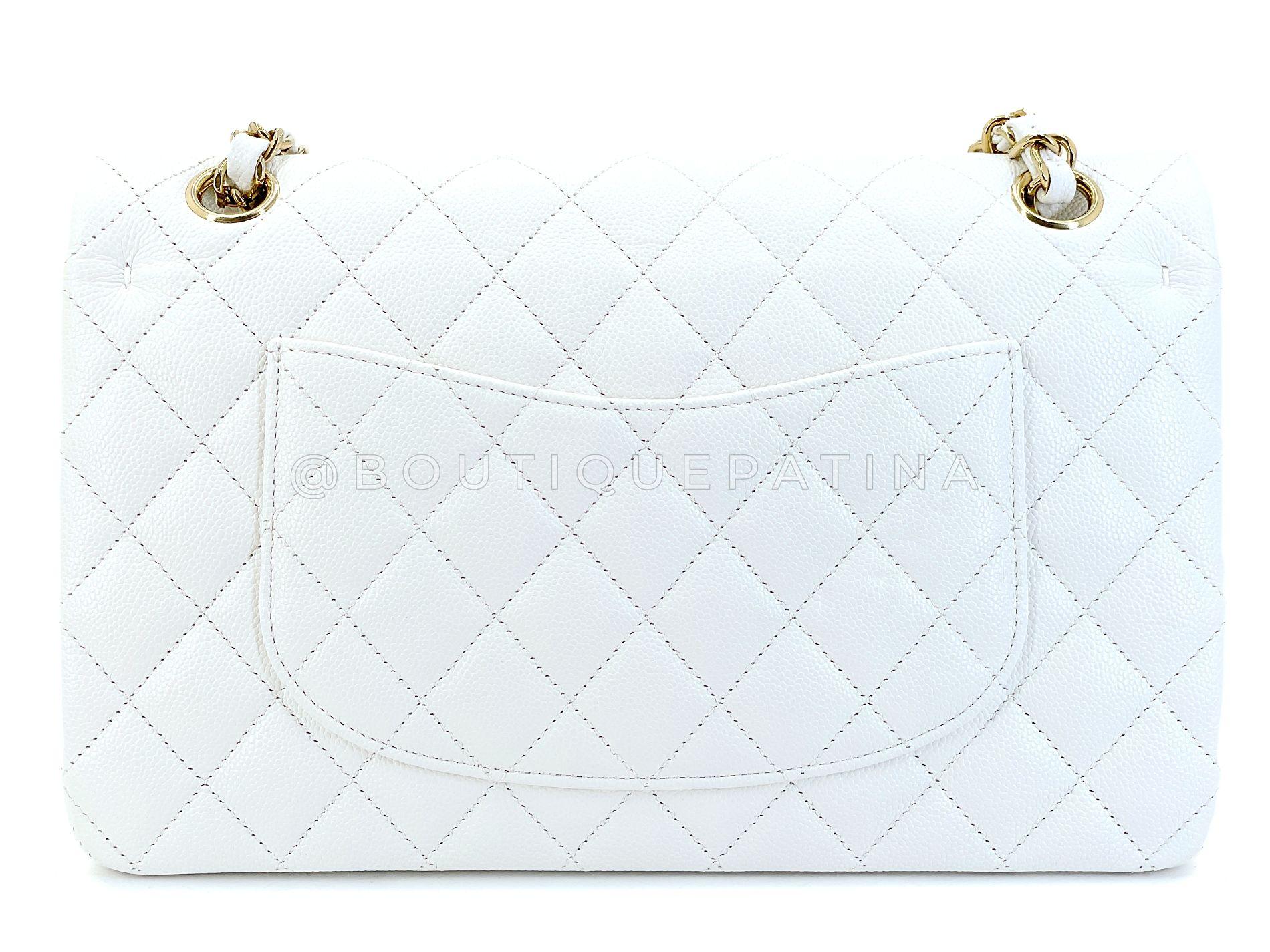 Chanel Bone Elfenbein Weiß Kaviar Medium Classic Double Flap Bag GHW 68641 im Angebot 1