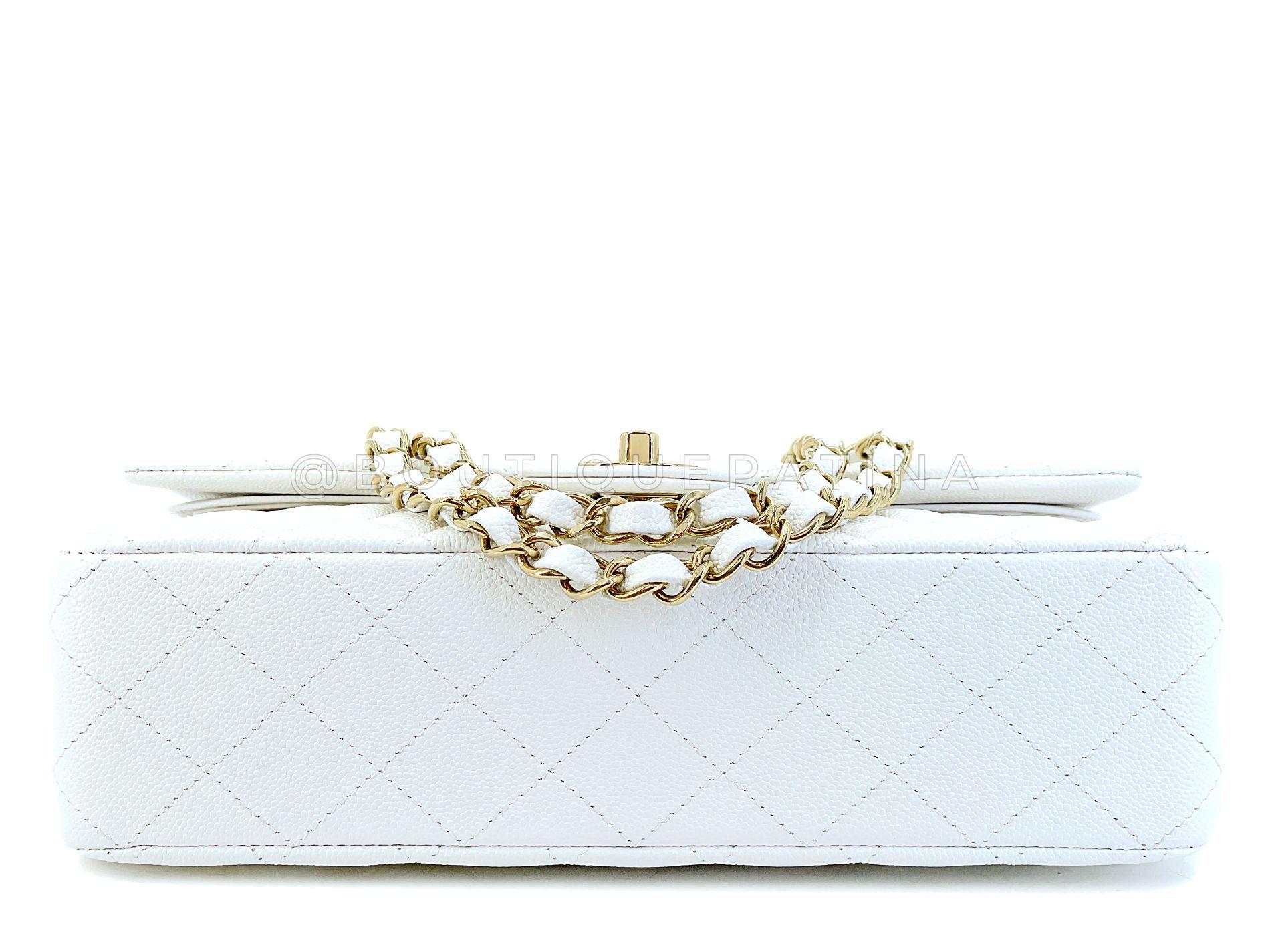 Chanel Bone Elfenbein Weiß Kaviar Medium Classic Double Flap Bag GHW 68641 im Angebot 2