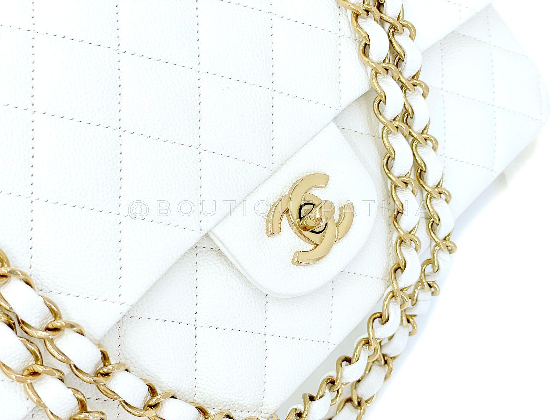 Chanel Bone Elfenbein Weiß Kaviar Medium Classic Double Flap Bag GHW 68641 im Angebot 4
