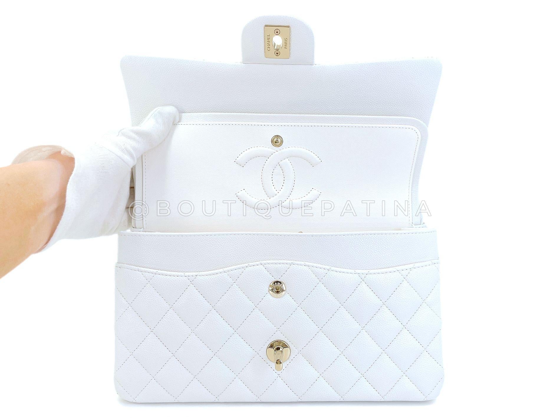 Chanel Bone Elfenbein Weiß Kaviar Medium Classic Double Flap Bag GHW 68641 im Angebot 5