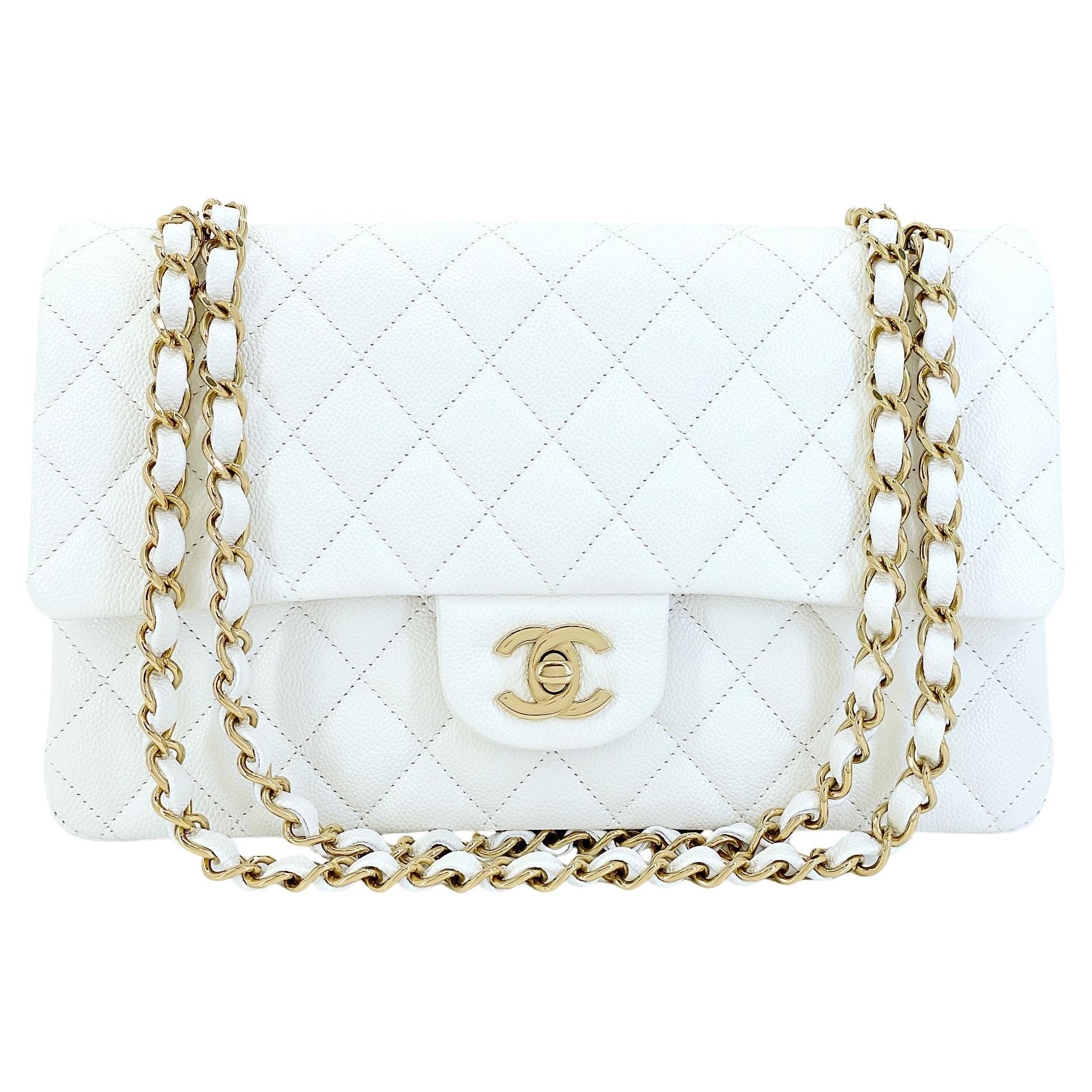 Chanel Bone Ivory White Caviar Medium Classic Double Flap Bag GHW 68641