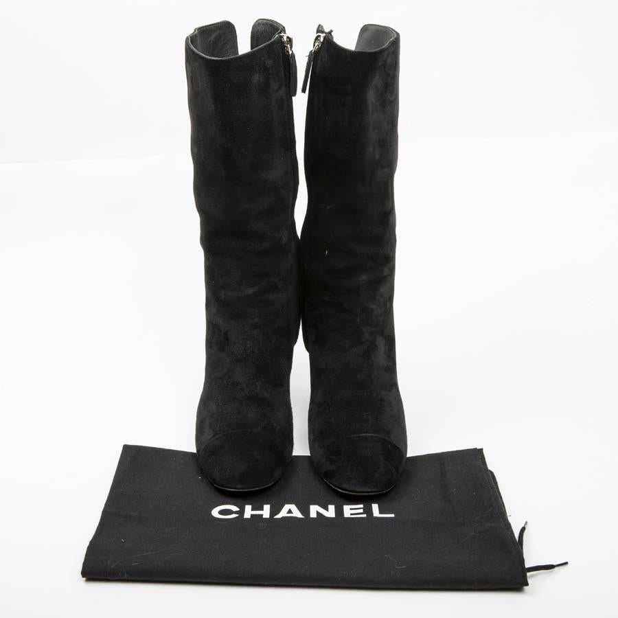 Women's CHANEL Boots in Black Velvet Calfskin Size 36.5C