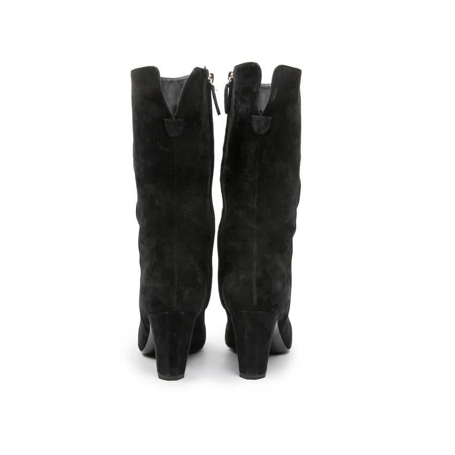 CHANEL Boots in Black Velvet Calfskin Size 36.5C 2