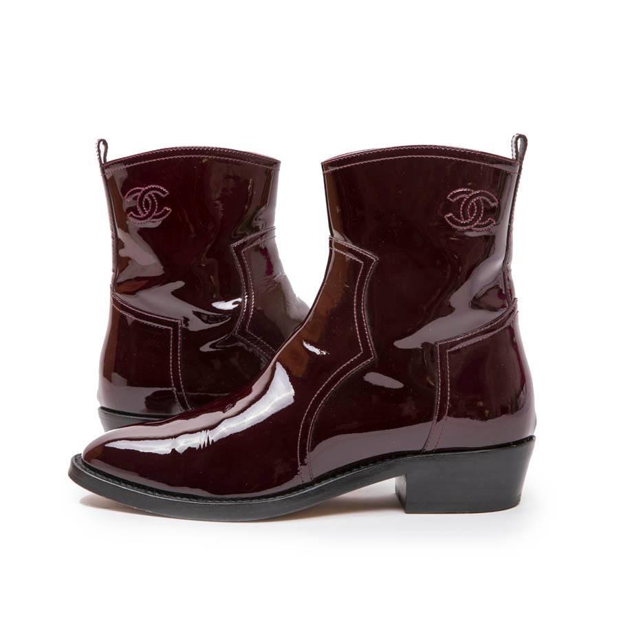 Women's CHANEL Boots in Burgundy Patent Leather Size 37FR