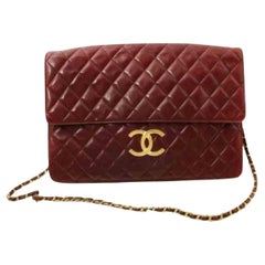 Chanel Bordeaux Burgundy Quilted Leather XL Classic Gold Chain Flap  861387