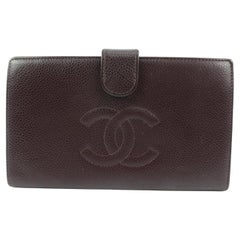 Chanel Bordeaux Caviar Leather CC Logo Long Bifold Flap Wallet 42ck224s