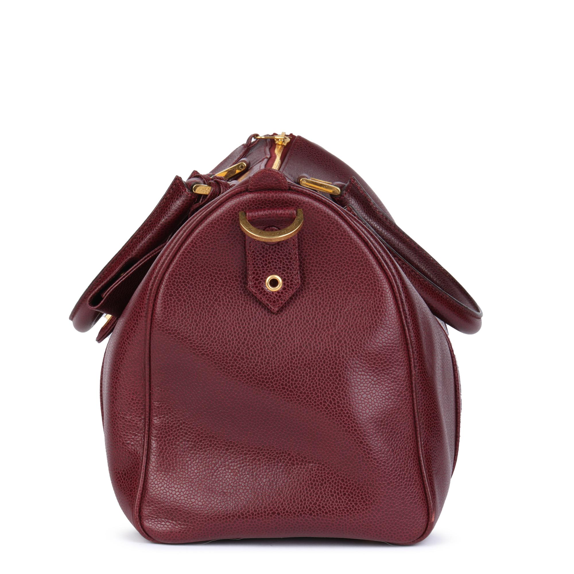 CHANEL Bordeaux Caviar Leather Vintage Timeless Boston 35 In Excellent Condition In Bishop's Stortford, Hertfordshire