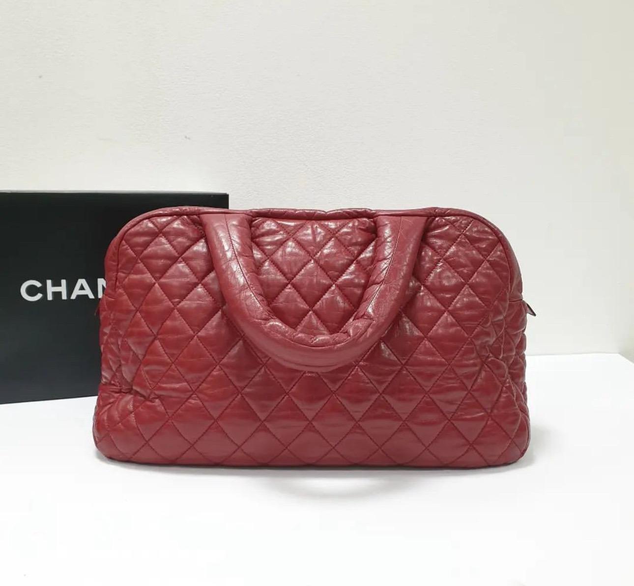Women's CHANEL Bordeaux Leather Matelasse Boston Bag 