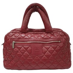 CHANEL Bordeaux Leather Matelasse Boston Bag