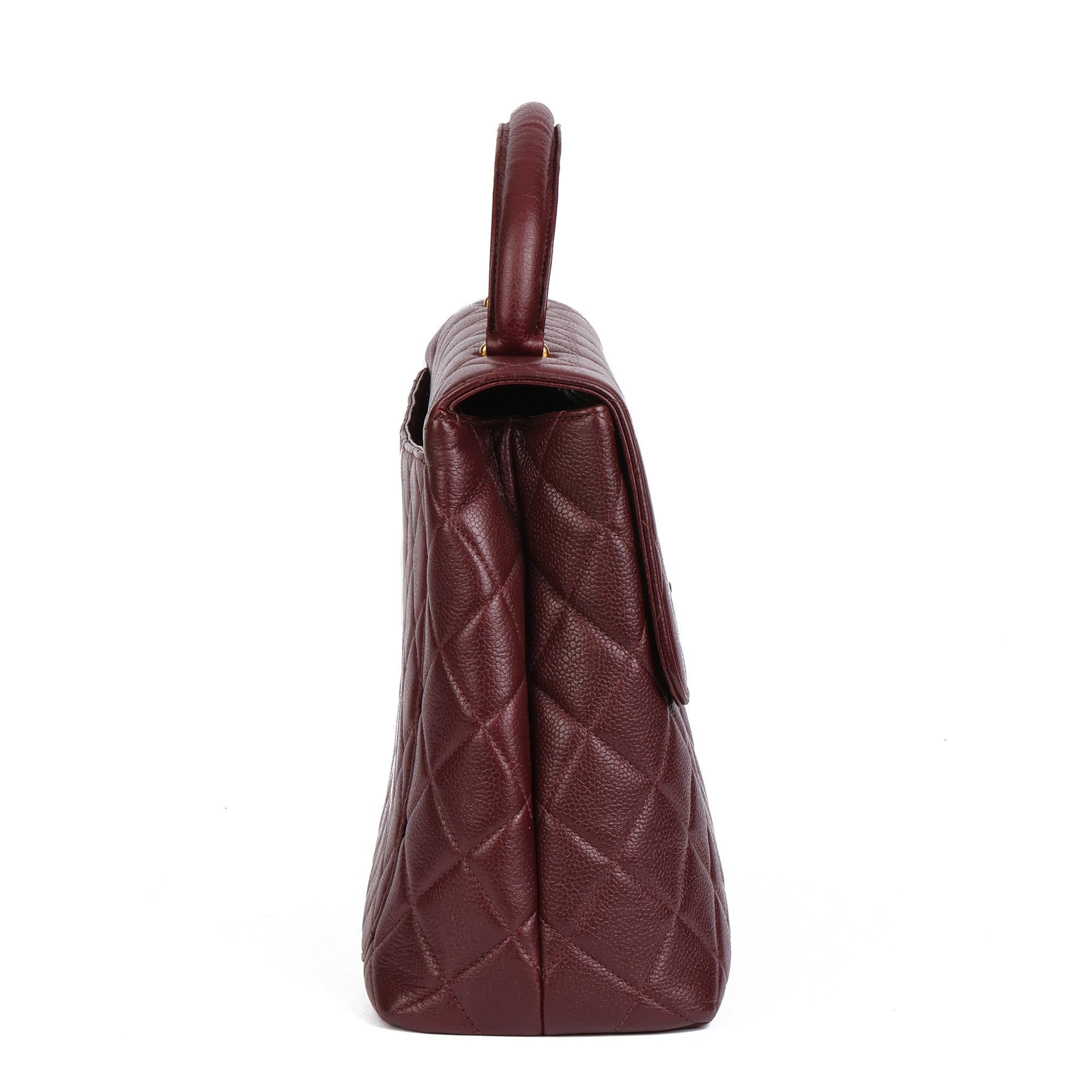 Brown CHANEL Bordeaux Quilted Caviar Leather Vintage Classic Kelly For Sale