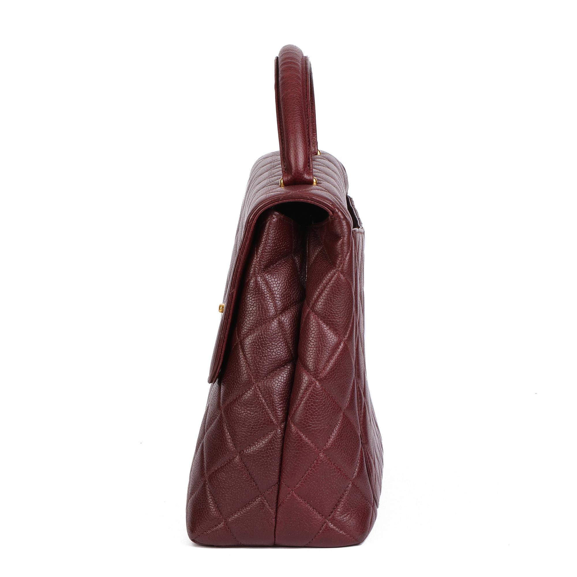 CHANEL Bordeaux Quilted Caviar Leather Vintage Classic Kelly In Excellent Condition For Sale In Bishop's Stortford, Hertfordshire