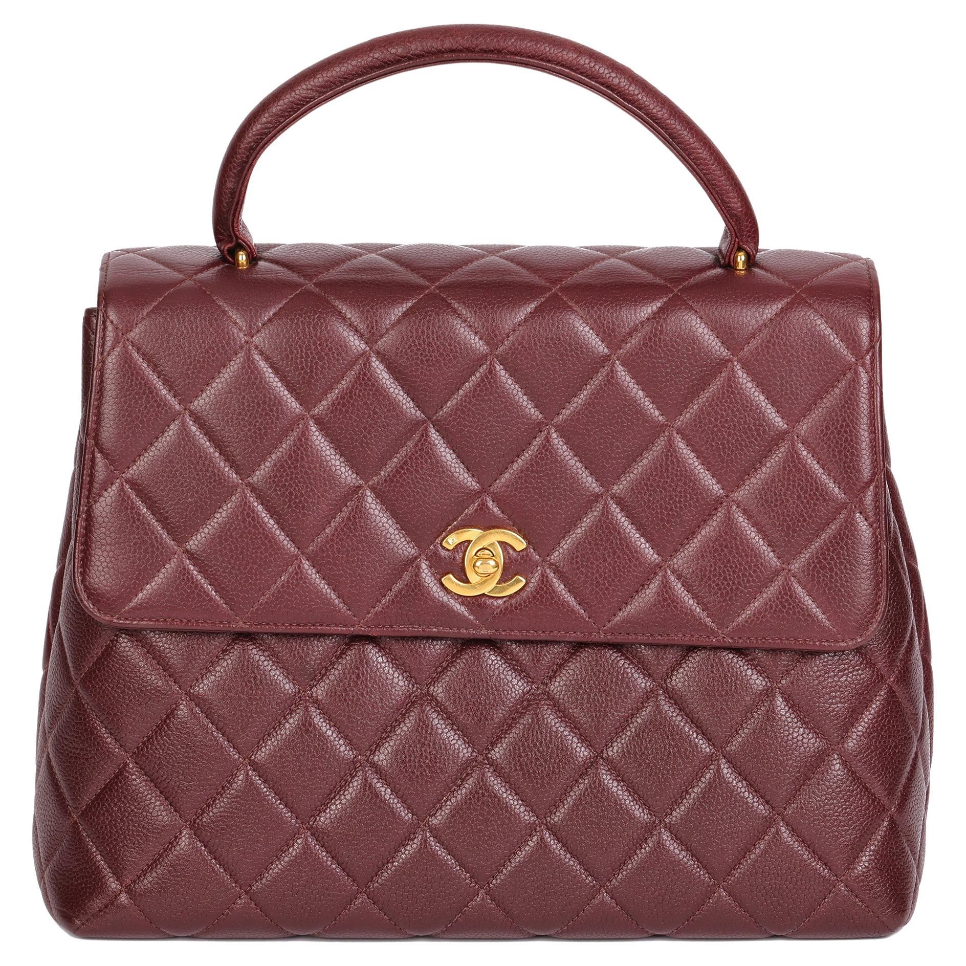 CHANEL Bordeaux Quilted Caviar Leather Vintage Classic Kelly  For Sale