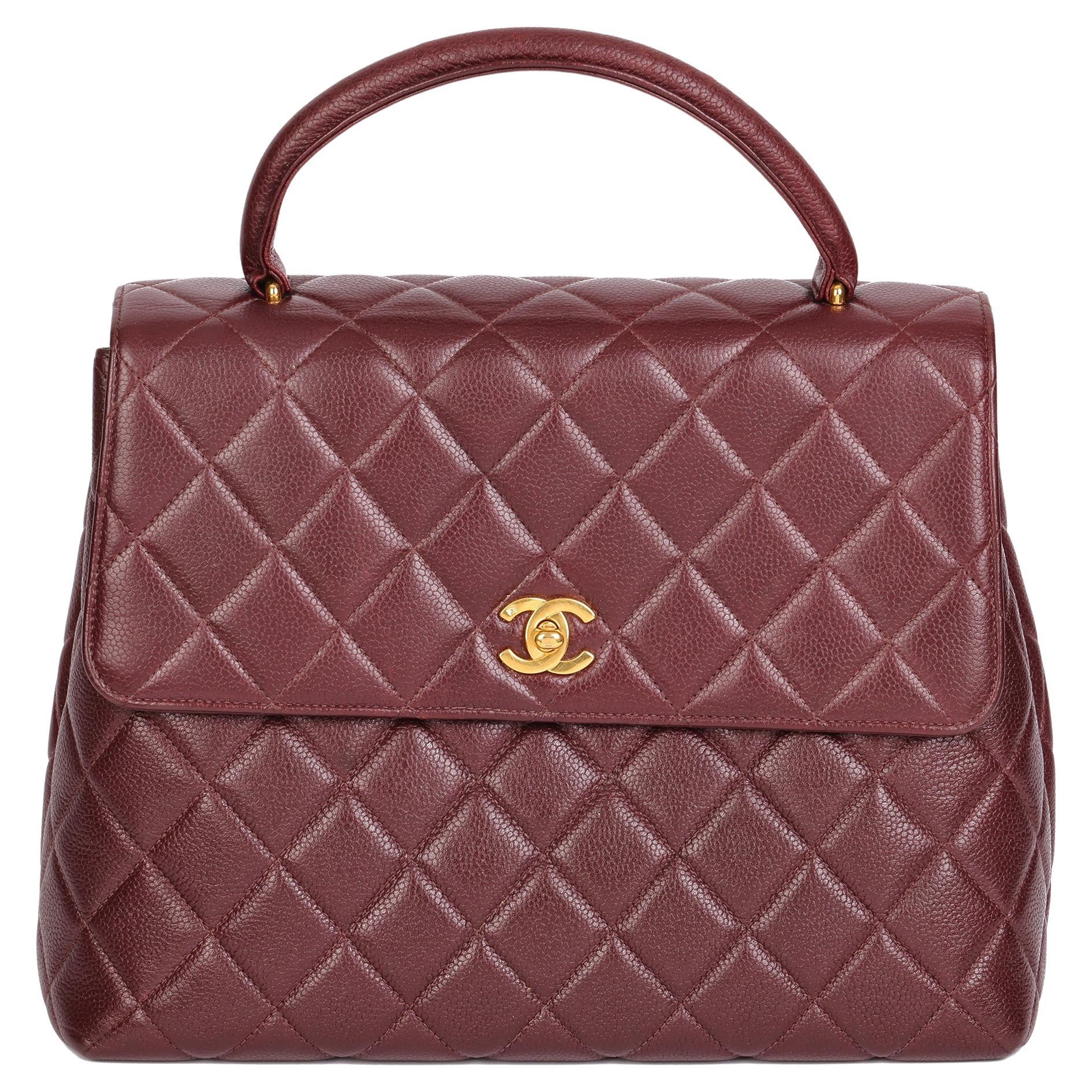 CHANEL Bordeaux Quilted Caviar Leather Vintage Classic Kelly For Sale