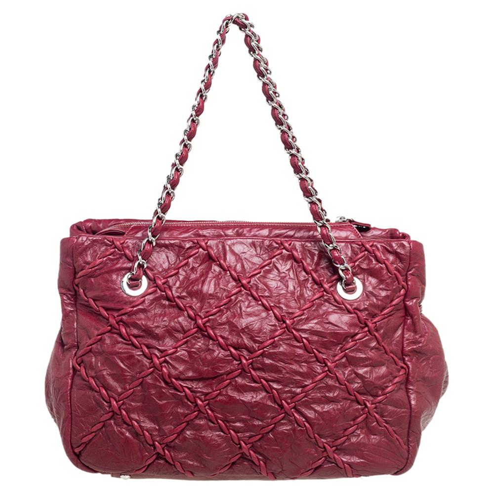 Chanel Bordeaux Quilted Crinkled Leather Ultra Stitch Tote 3