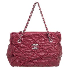 Chanel Bordeaux Quilted Crinkled Leather Ultra Stitch Tote