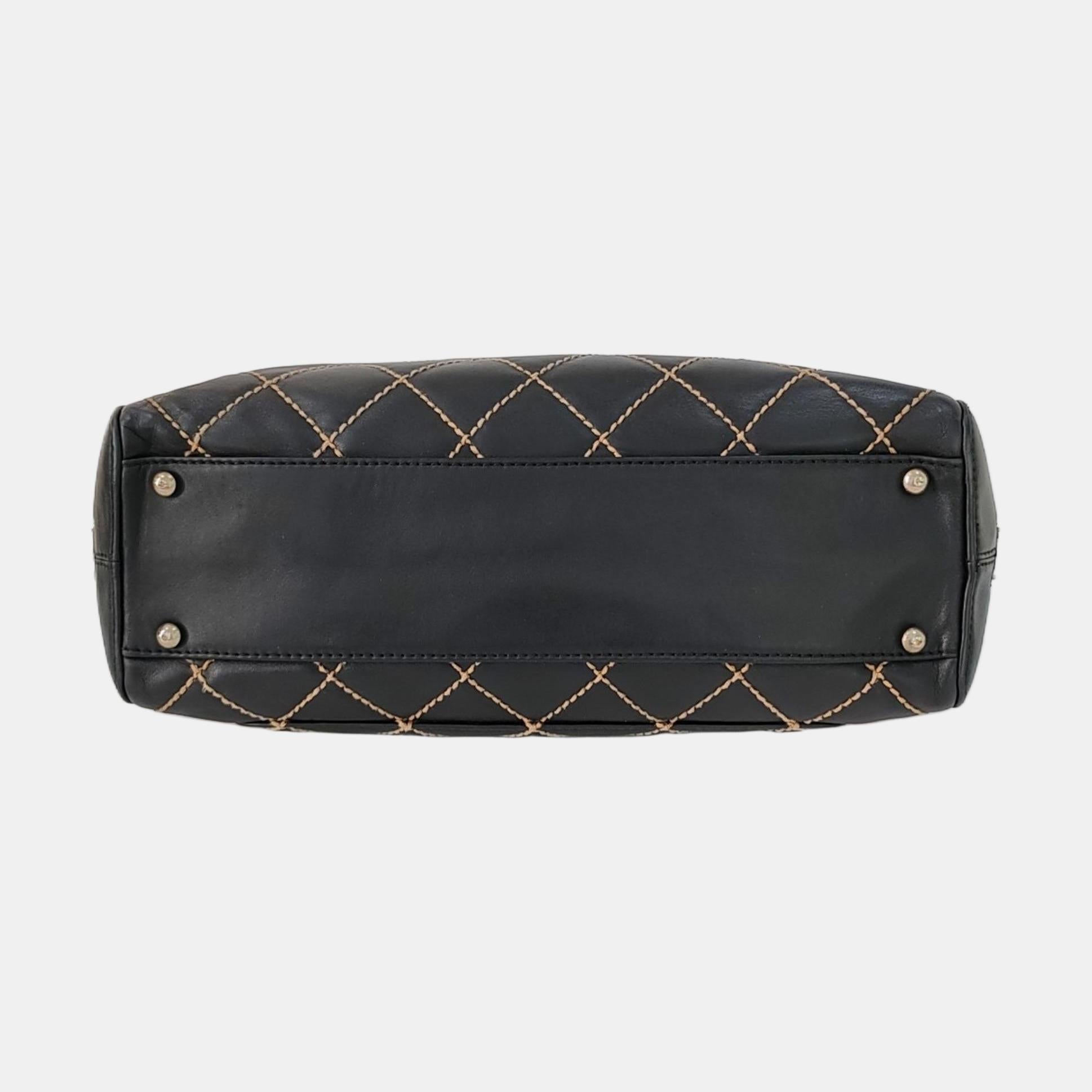 Chanel Boston Wild Stitch Black Top Handle Zip Opening Bag in vendita 1