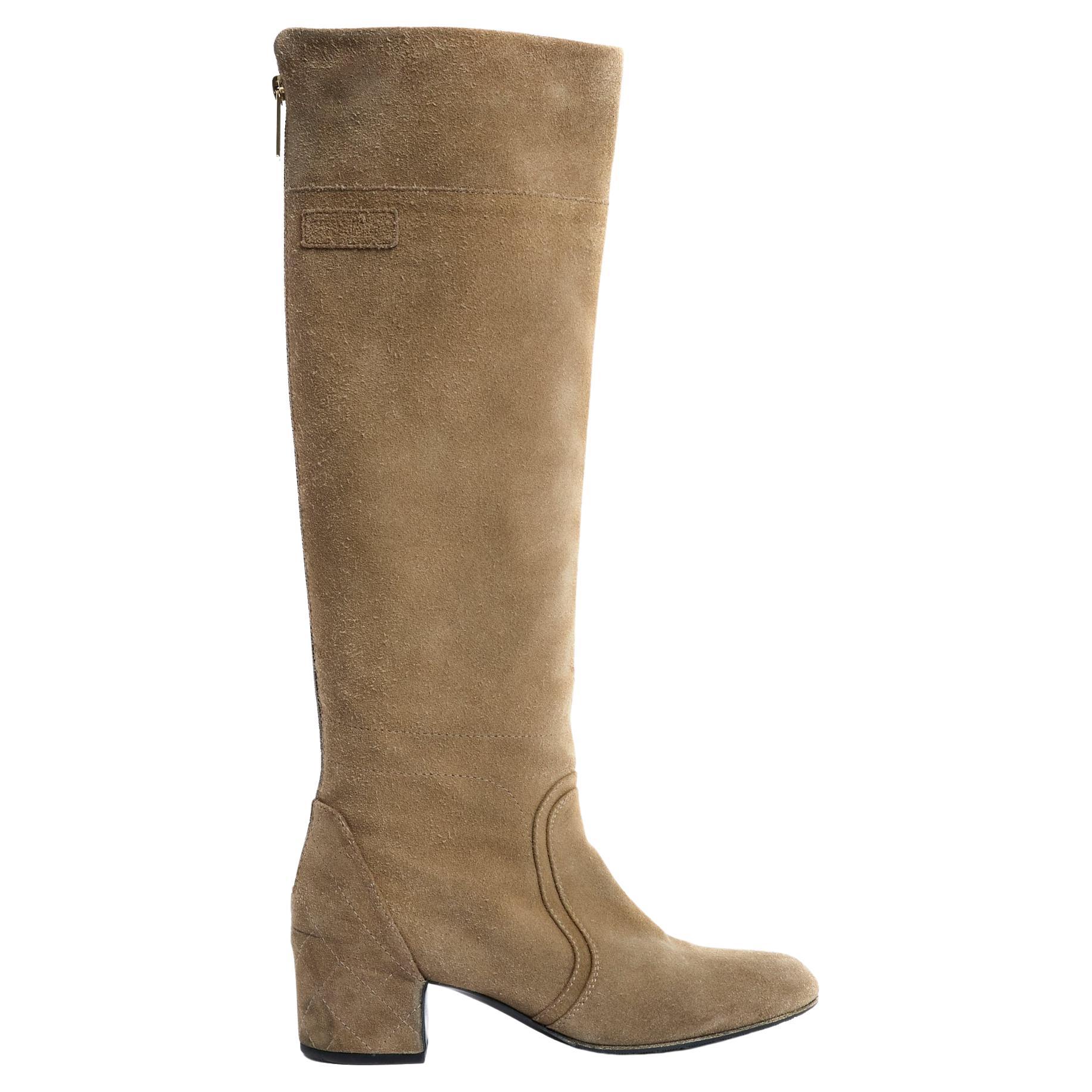 Chanel Bottes EU39 Beige Suede Boots UK6 US8.5 For Sale