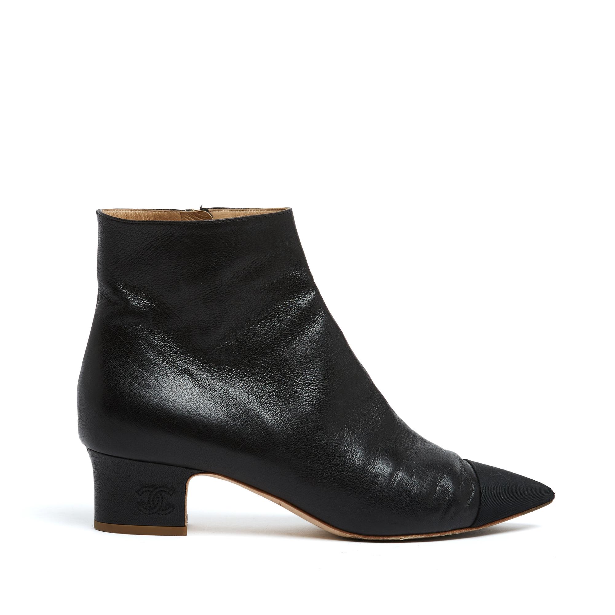 Chanel Bottines Cuir Pointu Noir EU39.5 Black Leather Pointy Boots UK6 US8.5 Negro en venta