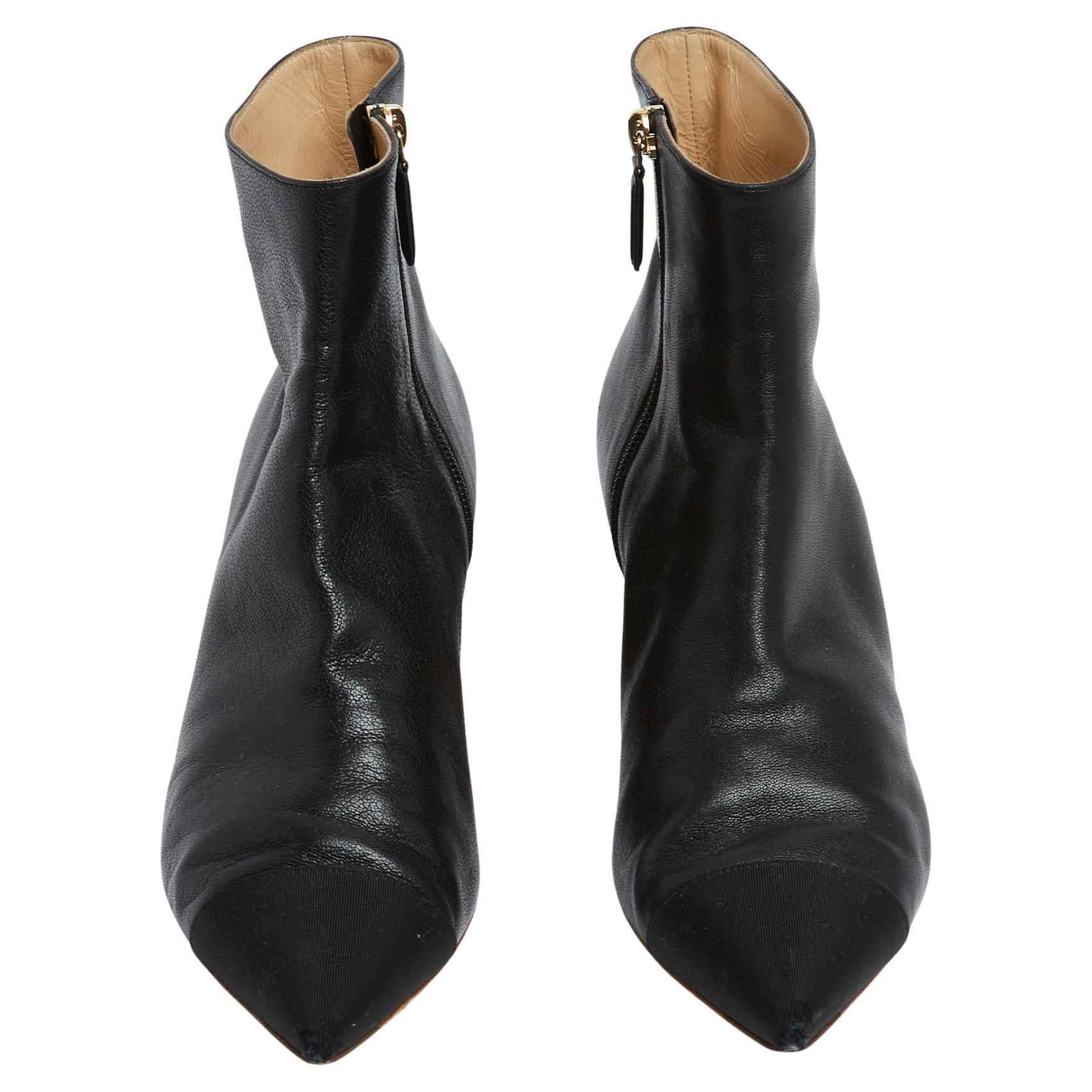 Chanel Bottines Cuir Pointu Noir EU39.5 Black Leather Pointy Boots UK6 US8.5