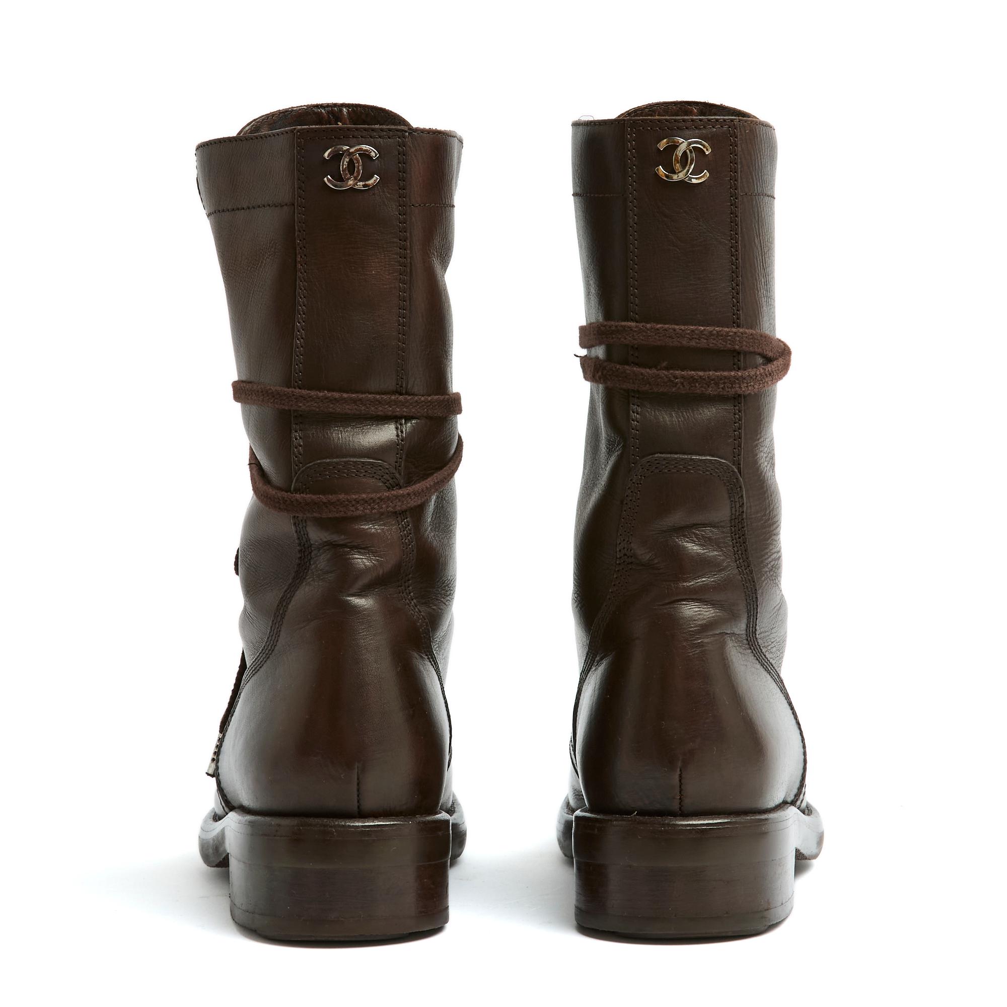 Women's Chanel Bottines EU39 CC Dark Brown Patina Army Boots UK6 US8.5