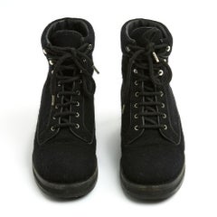 Chanel Bottines FR38 CC Black Tweed Army Boots UK5 US7.5