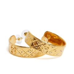 Chanel Boucles Oreille Clous 2024 Quilted Golden Metal CC Earrings Hoops Studs
