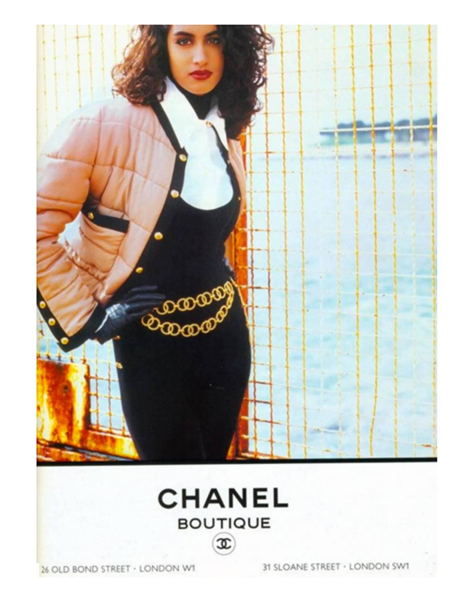 Beige Chanel boutique vintage quilted puffer silk jacket, 1990s campaign 