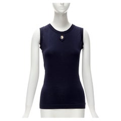 Retro CHANEL BOUTIQUE 1992 Collection 28 LAGERFELD navy CC logo knitted vest FR34 XS