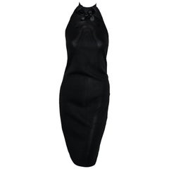 Chanel Boutique 1995 Black Knit Halter Dress W/ Bow Decoration at Front & Back 