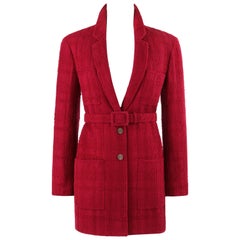 CHANEL Boutique A/W 1998 Garnet Red Plaid Boucle Wool Two Button Jacket w/ Belt